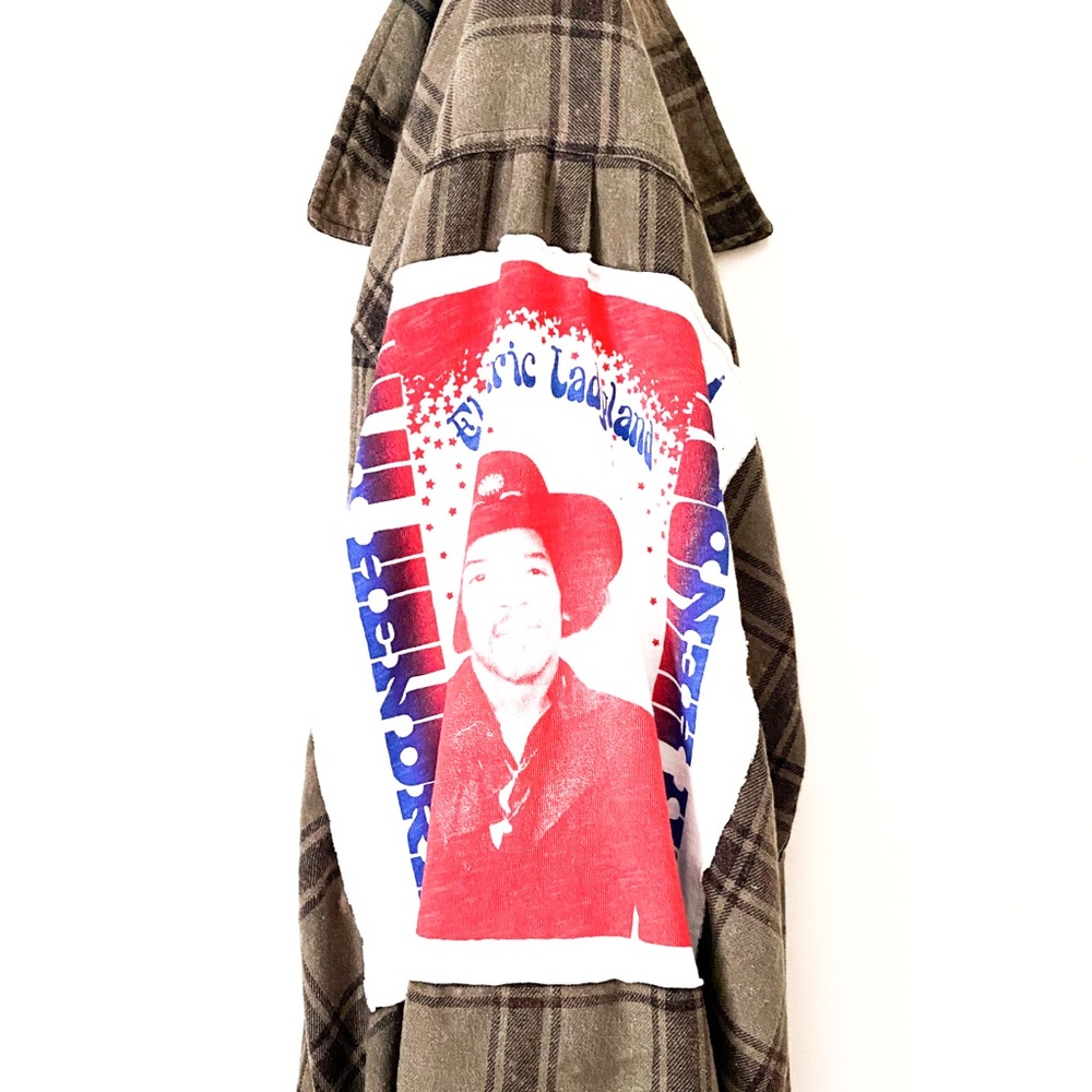 Jimi Hendrix Bleached Out Vintage Wash Electric Ladyland Raw Cut Band Flannel